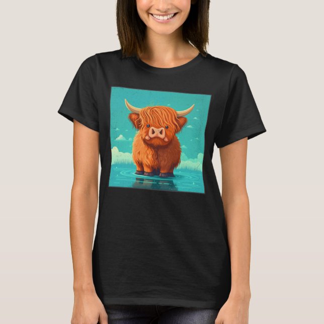 Camiseta Cute Scottish Highland Cow Illustration Little Hor (Anverso)
