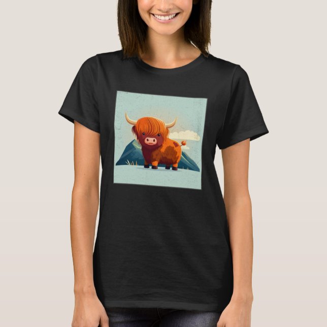 Camiseta Cute Scottish Highland Cow Illustration Little Hor (Anverso)