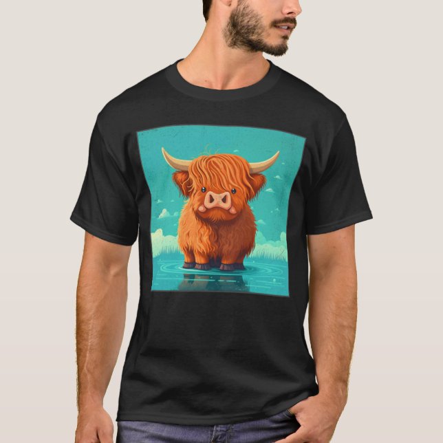 Camiseta Cute Scottish Highland Cow Illustration Little Hor (Anverso)