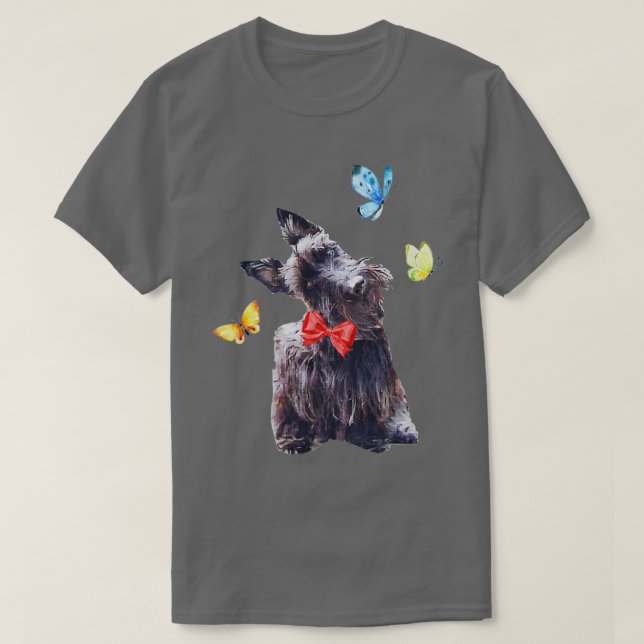 Camiseta Cute Scottish Terrier with Butterflies Design (Diseño del anverso)