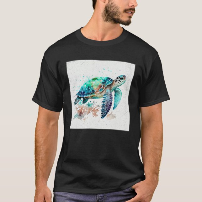 Camiseta Cute Sea Turtle Paint Splatter Illustration Colorf (Anverso)