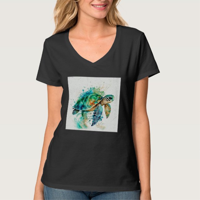 Camiseta Cute Sea Turtle Paint Splatter Illustration Colorf (Anverso)