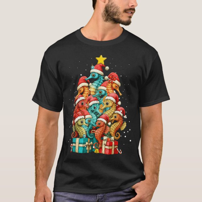 Camiseta Cute Seahorse Le Pez Marino Árbol de Navidad Sombr (Anverso)