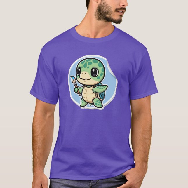 Camiseta Cute Seaurtle With Paintbrush Kawaii Artist Animal (Anverso)