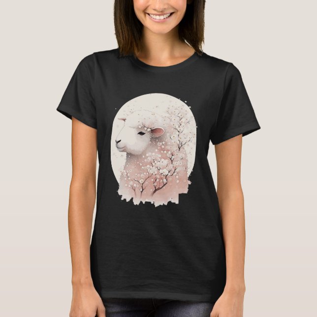 Camiseta Cute Sheep Japanese Cherry Blossom Sakura Farm Ani (Anverso)