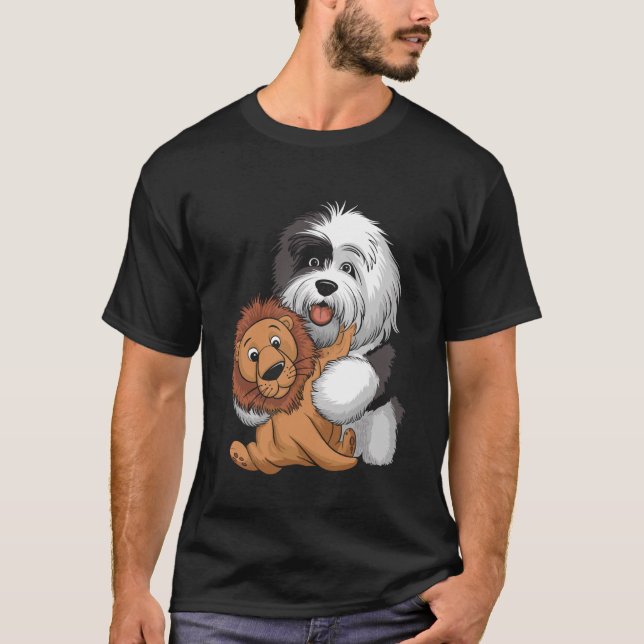 Camiseta Cute Sheepdog Holding Teddy Bear with Hearts (Anverso)