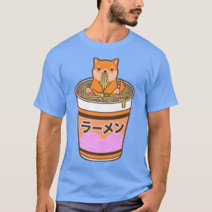 Camiseta Cute Shiba Eating Ramen Noodles  Kawaii Japanese F