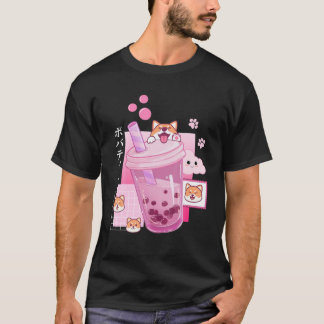 Camiseta Cute Shiba Inu Bebe Leche Té Boba Anime Japón