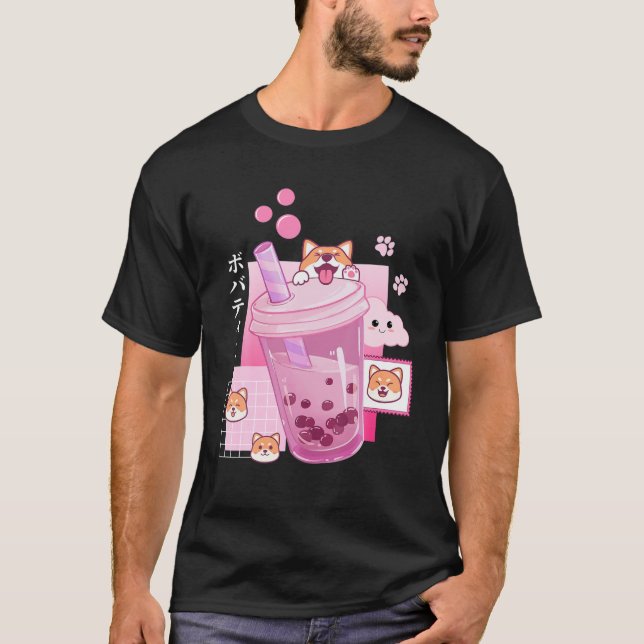 Camiseta Cute Shiba Inu Bebe Leche Té Boba Anime Japón (Anverso)