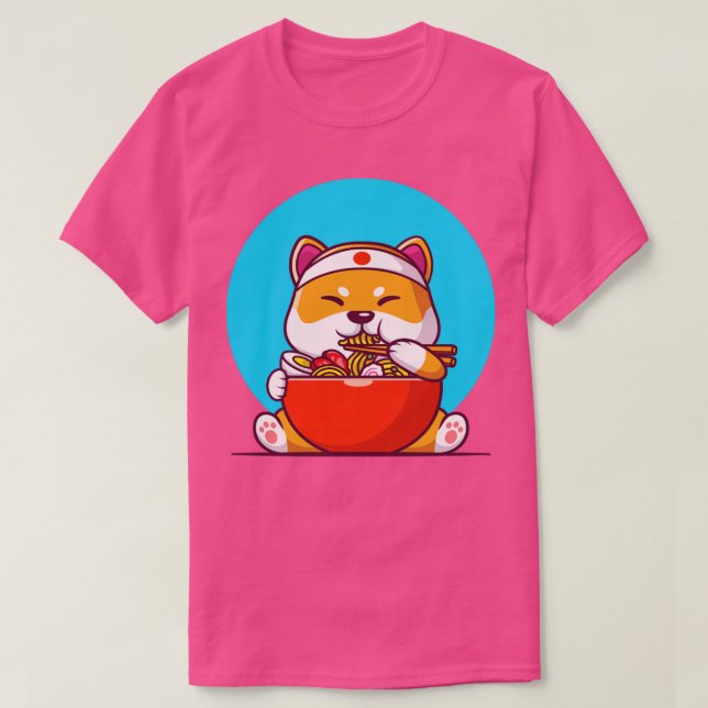 Camiseta Cute Shiba Inu comiendo fideos de Ramen (Diseño del anverso)