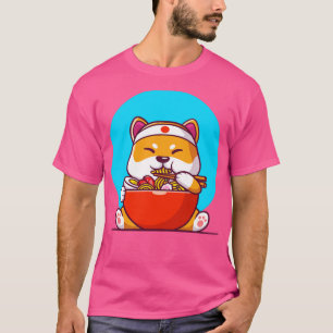 Camiseta Cute Shiba Inu comiendo fideos de Ramen
