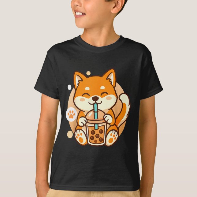 Camiseta Cute Shiba Inu Dog Bubble Boba Tea Anime Kawaii Ne (Anverso)