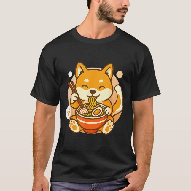 Camiseta Cute Shiba Inu Dog Ramen Noodles Bowl Anime Kawaii (Anverso)