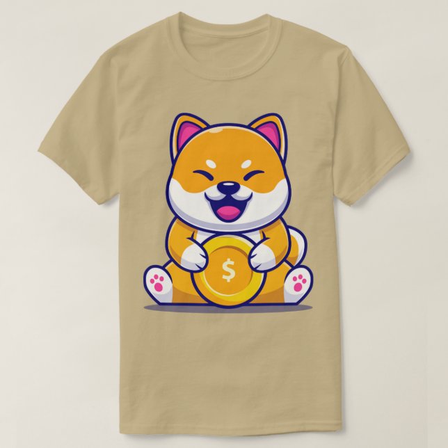 Camiseta Cute Shiba Inu Dog With Gold Coin Cartoon2 (Diseño del anverso)