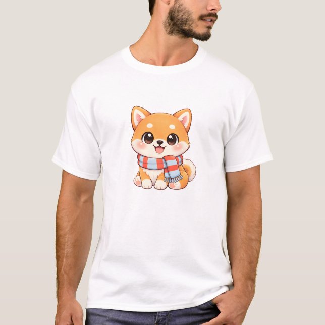 Camiseta Cute Shiba Inu in Scarf T-Shirt | Winter Kawaii  (Anverso)