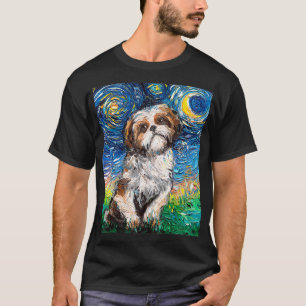 Camiseta Cute Shih Tzu Lhasa Apso Starry Night Dog Art by A
