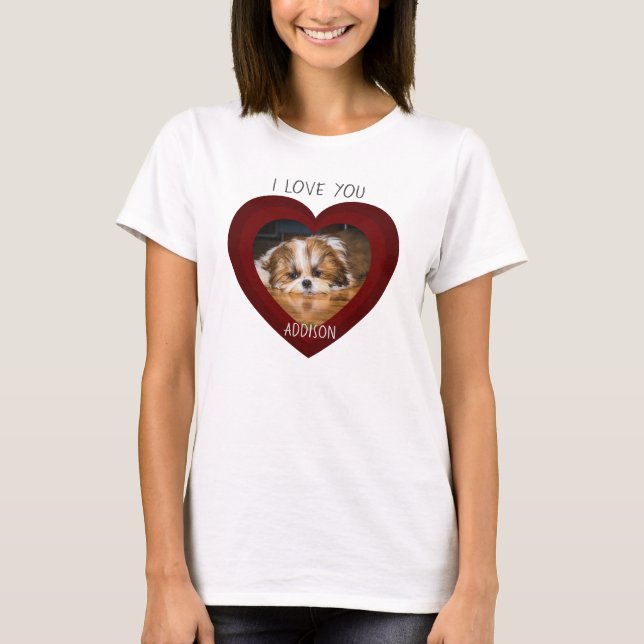 Camiseta Cute shih tzu love Valentine heart foto T-Shirt (Anverso)
