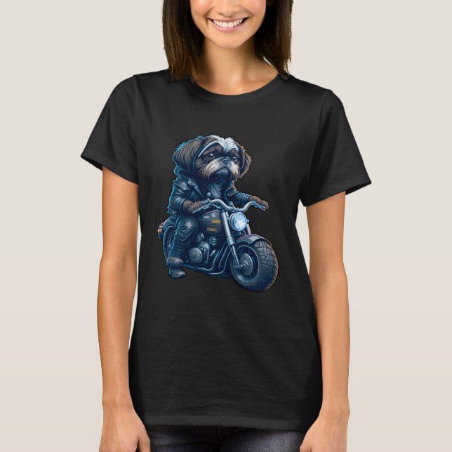Camiseta Cute Shih Tzu ride on a motorcycle  Christmas (Anverso)