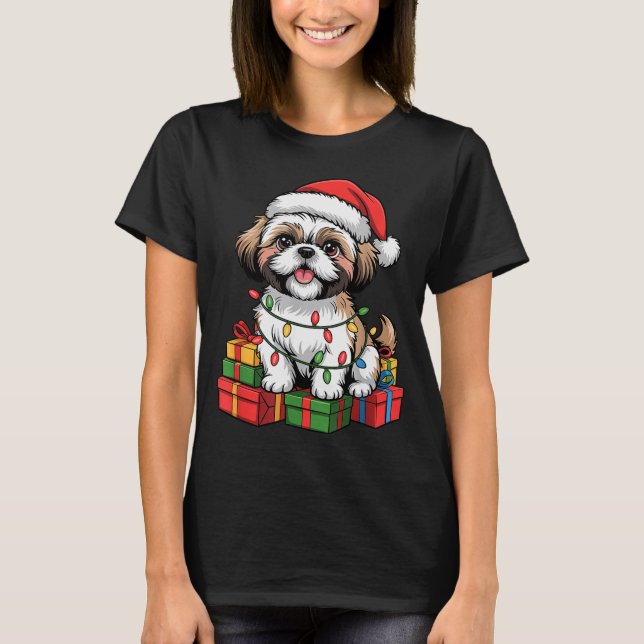 Camiseta Cute Shih Tzu Santa Hat Christmas Xmas Dog Lovers  (Anverso)