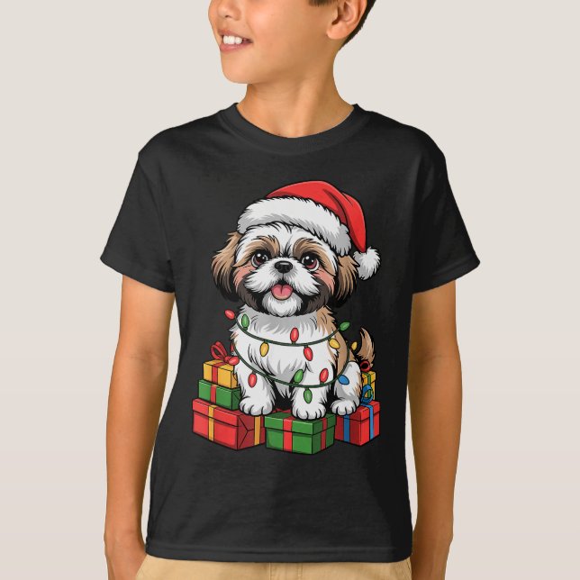 Camiseta Cute Shih Tzu Santa Hat Christmas Xmas Dog Lovers  (Anverso)