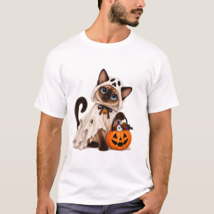 Camiseta Cute Siamese Cat Ghost Halloween