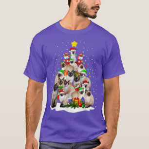 Camiseta Cute Siamese Cats Tree Merry Christmas Cat Lover