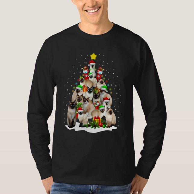 Camiseta Cute Siamese Cats Tree Merry Christmas Cat trendin (Anverso)