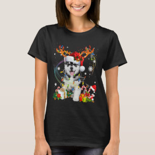 Camiseta Cute Siberian Husky Dog ilumina Santa
