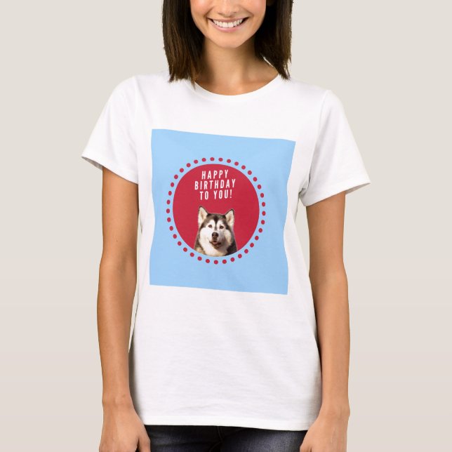 Camiseta Cute Siberian Husky Feliz cumpleaños puntos rojos  (Anverso)