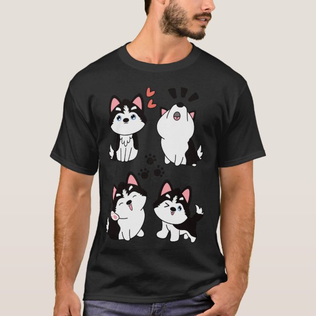 Camiseta Cute Siberian Husky Pomsky Black (Anverso)
