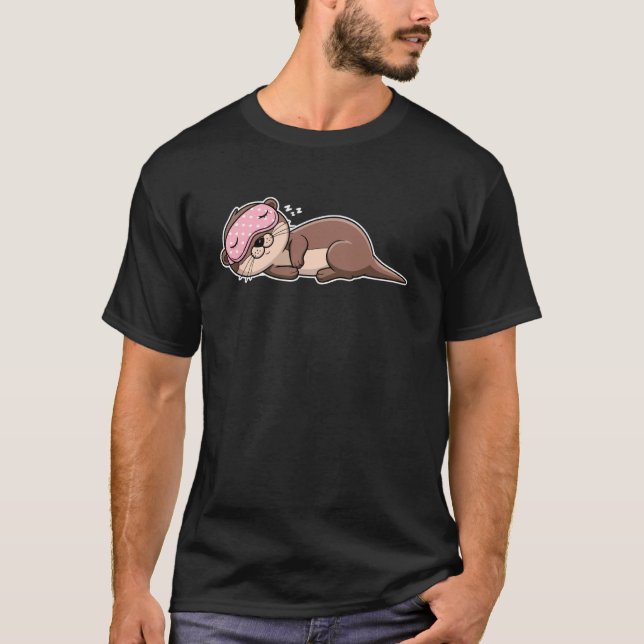Camiseta Cute Sleeping Otter with Pink Eye Mask Cartoon Des (Anverso)
