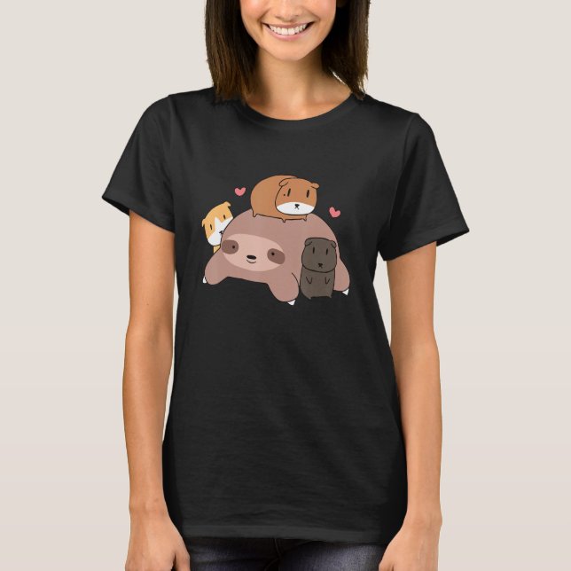 Camiseta Cute Sleeping Sloth Loves Guinea Pigs for pet love (Anverso)