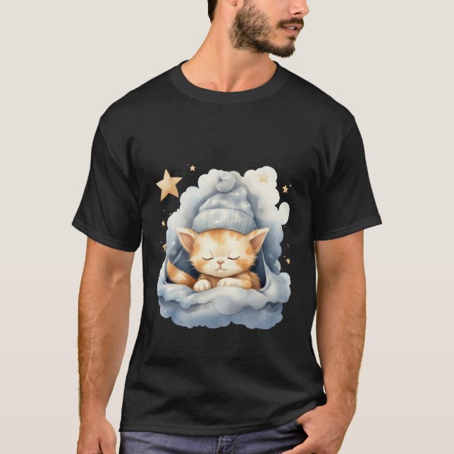Camiseta Cute Sleepy Cat Cloud Winter Hat Dreamy Art ✨🐾☁️ (Anverso)