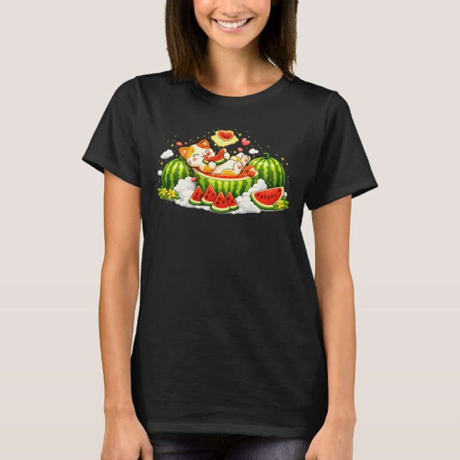 Camiseta Cute Sleepy Cat in Watermelon  (Anverso)