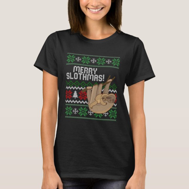 Camiseta Cute sloth Christmas Merry sloths ugly (Anverso)