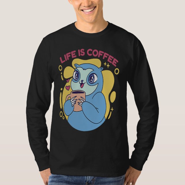Camiseta Cute Sloth Coffee Drinking Funny Sloth Drink Coffe (Anverso)