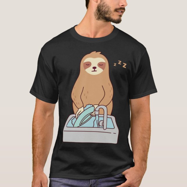 Camiseta Cute Sloth Dishwashing Sleeping Tired Lazy (Anverso)