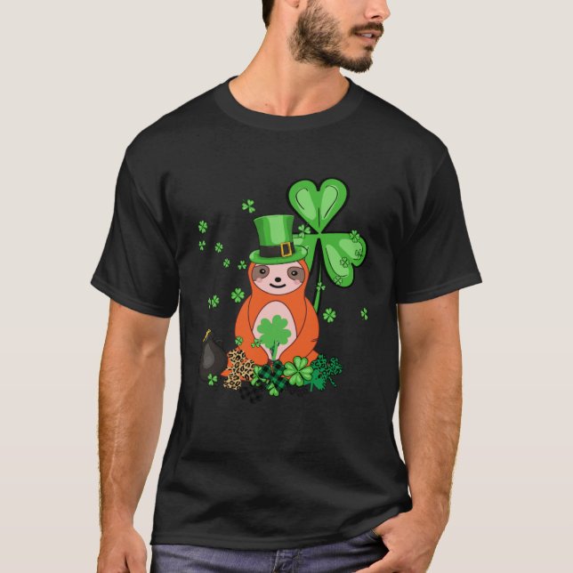 Camiseta Cute Sloth Shamrock C Lazy  St Patricks Day (Anverso)