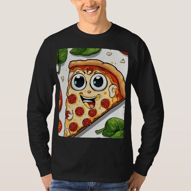 Camiseta Cute Smiling Cartoon Pizza Slice with Happy Face  (Anverso)