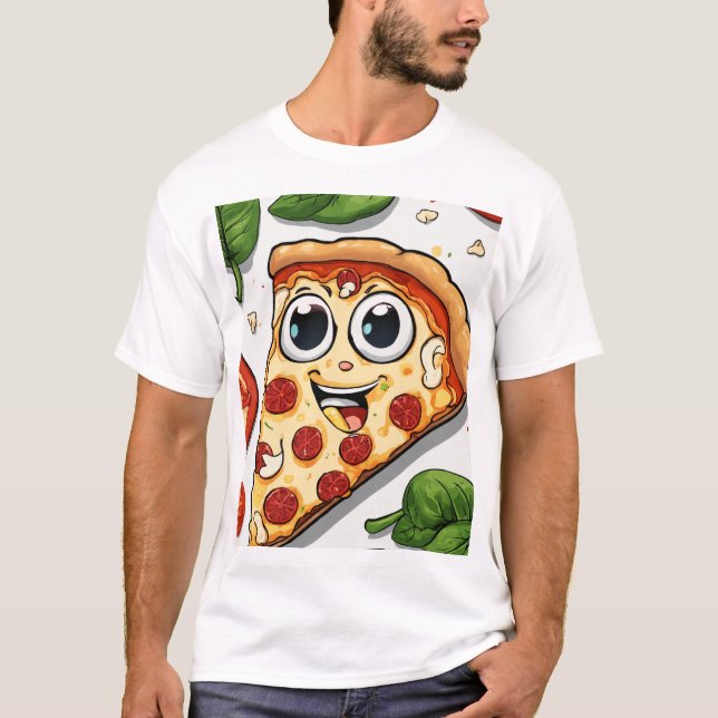 Camiseta Cute Smiling Cartoon Pizza Slice with Happy Face - (Anverso)