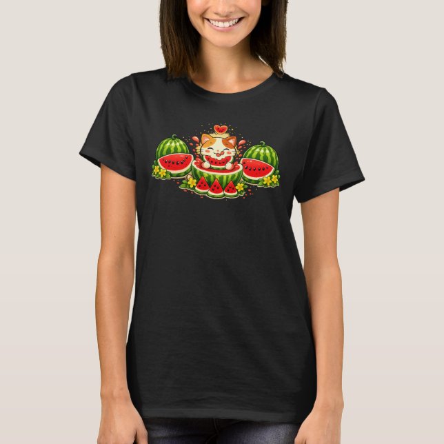 Camiseta Cute Smiling Cat With Watermelon (Anverso)