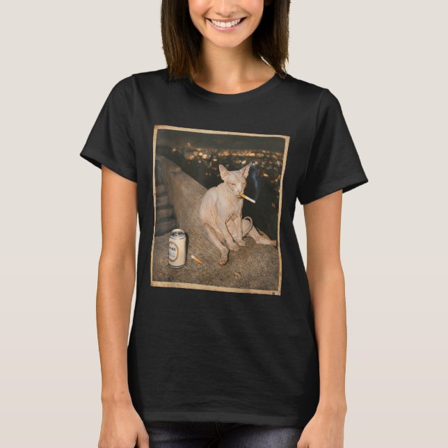 Camiseta Cute Smoking Sphynx Cat Meme Funny (Anverso)