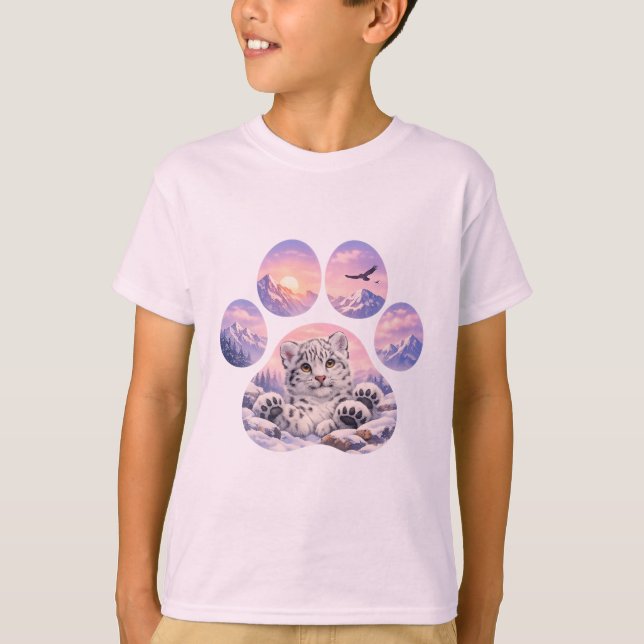 Camiseta Cute Snow Leopard Paw Mountain Design (Anverso)