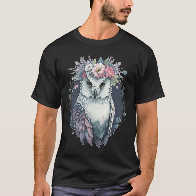 Camiseta Cute Snow Owl Bird Flower Crown Floral Birds (Anverso)