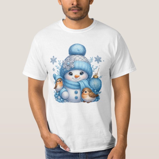 Camiseta Cute Snowman and Winter Birds Christmas (Anverso)