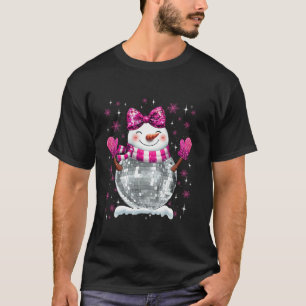 Camiseta Cute Snowman Disco Ball Navidades Coquette Bow Wom