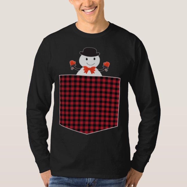 Camiseta Cute Snowman Inside Buffalo Plaid Pocket Holiday C (Anverso)