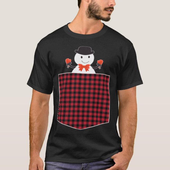 Camiseta Cute Snowman Inside Buffalo Plaid Pocket Holiday C (Anverso)