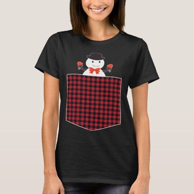 Camiseta Cute Snowman Inside Buffalo Plaid Pocket Holiday C (Anverso)