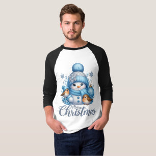 Camiseta  Cute Snowman y pájaros de invierno Navidad 